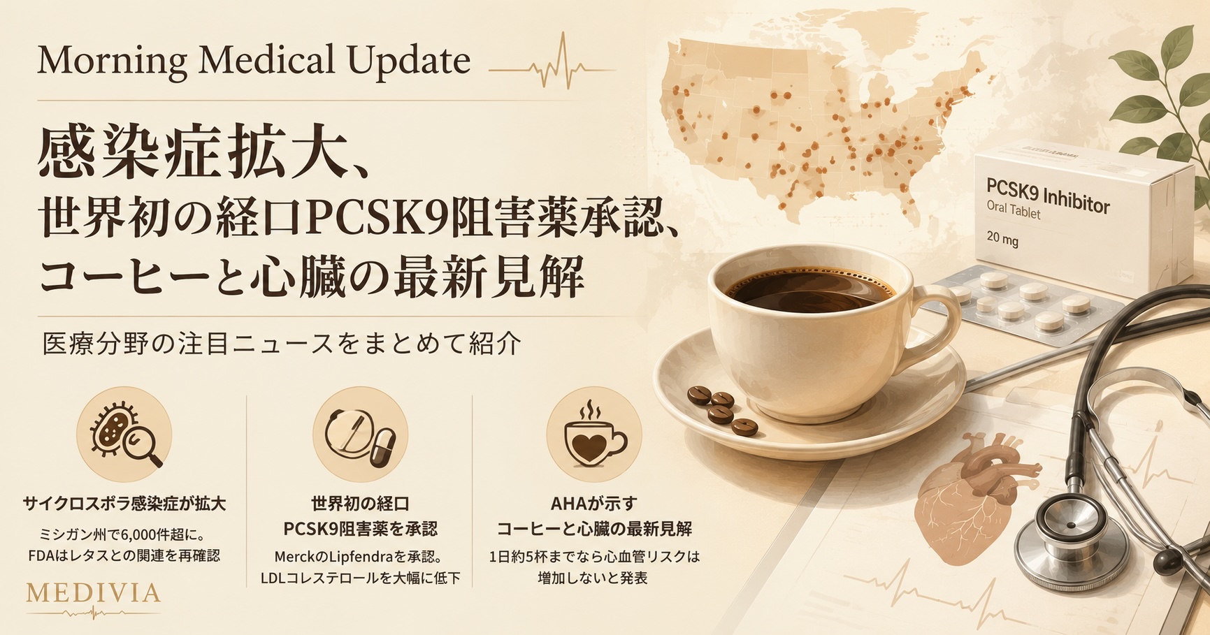 Morning Medical Update｜感染症拡大、世界初の経口PCSK9阻害薬承認